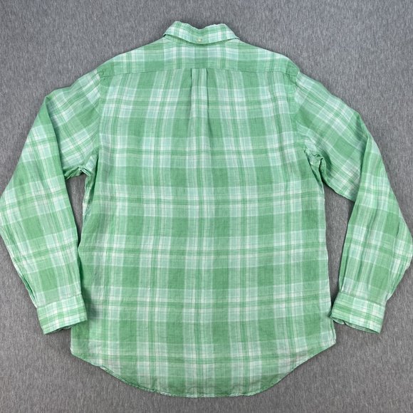 Ralph Lauren Linen Shirt Mens L Long Sleeve Button-Down Classic Fit Green Plaid - Picture 2 of 12
